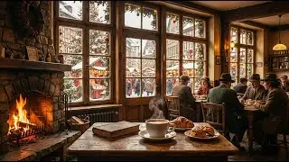 Warm 1950s Jazz Café 🔥 Soft Guitar, Fireplace & Vintage Ambience
