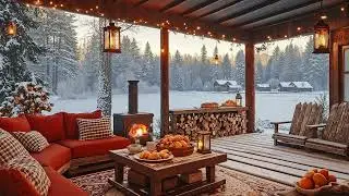 Snowy Winter Porch Jazz ☕ Cozy Fireplace Ambience & Smooth Jazz Music for Calm Relaxing Moments