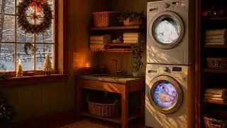 Cozy Winter Laundry Ambience | Christmas Washing Sounds, Warm Home Decor & Snowy Window