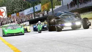 Kawasaki Ninja ZX-14R vs Batmobile vs Koenigsegg Jesko vs Red Bull X2010 at Old SPA