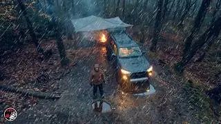 Heavy Rain Camping Under One of the Largest Tarps That You Can Buy