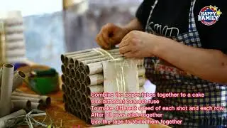 Fireworks production process&mdash;Combine the paper tubes together to a cake