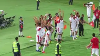 International players of Jordan are greeting supporters after the win against Syria