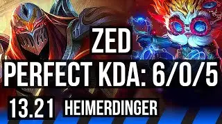 ZED vs HEIMERDINGER (MID) | 6/0/5, 400+ games, Dominating | KR Master | 13.21