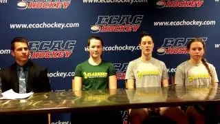 Clarkson women's press conference (Matt Desrosiers, Ella Shelton, Cayley Mercer, Loren Gabel)