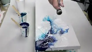 (715) 😍 Gorgeous Prussian Blue and Ocean Green Airbrush Acrylic Pour Technique