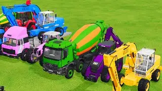 TRANSPORTING EXCAVATOR MIXER TRUCK TRACTORs Backhoe loaders with truck in Game FARMING SIMULATOR 22