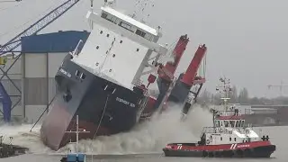4k | Spectacular Two View SYMPHONY SUN Launch at Ferus Smit Shipyard Leer