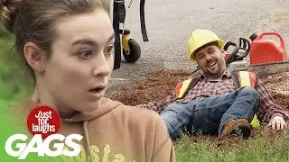 Construction Worker Sawed in Half Prank