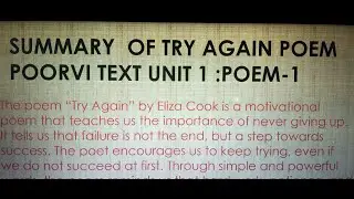TRY AGAIN POEM SUMMARY ANIMATION NCERT POORVI UNIT 1
