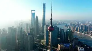Aerial view of the skyscraper area in Lujiazui, Shanghai