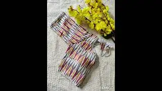 Cotton ikkat readymade blouse with frill lace sleeves