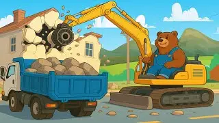 Farmer Bear Dismantles House - Truck, Wrecking crane | Farm Vehicles Animation