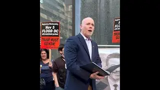 Jim Keady speaks outside ABC Headquarters against Kimmel suspension.