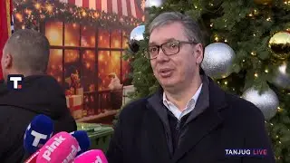 Predsednik Srbije Aleksandar Vučić u obilasku novogodišnjeg bazara ispred Skupštine