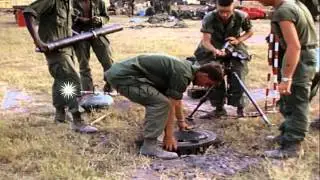 US Army 199th Light Infantry Brigade soldiers align a 81mm mortar at an army camp...HD Stock Footage