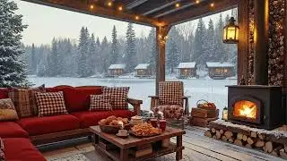 Warm Winter Porch Jazz 🔥 Snowy Forest View | Smooth Jazz Ambience for Cozy Evening Relax