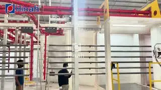 Heavy steel pipes enter powder coating booth automatically#powdercoating #powdercoatingsystem #hanna
