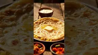 Aloo Paratha &ndash; Golden-Brown Stuffed Potato Flatbread with Butter, Served with Curd & Pickle, Rustic