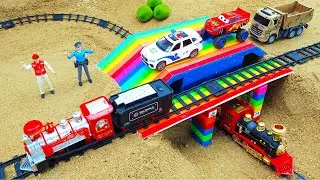 Construction Vehicles An Excavator and Truck Fix the Bridge Together | Funny Stories Trucks Toys