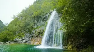 Peaceful Waterfall in Mountain Forest | Summer Nature Sounds for Sleep & Relaxation (No Birds).