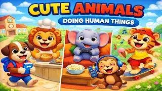 Cute Animal Doing Human Things 🐵🐹| Kids | 3D Cartoon | Animation | Learn | 4K