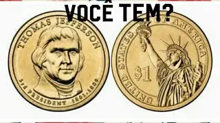 Moeda comemorativa de 1dolar americano Thomas Jefferson 1801 a 1809