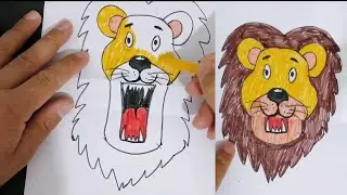 Ağzını açıp kapatan aslan çizimi / İlkokullar ve ortaokullar için resim dersleri / kolay çizimler