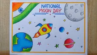 National Moon Day poster drawing easy| Chandra Dinam drawing| International Moon Day drawing