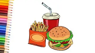 How to draw fast food easy | Drawing Burger, french fries