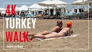 【4K】 Turkey Side Walk - East Beach from Sunwing Beach Club to Kakt&uuml;s Boutique with Sea Waves Sounds