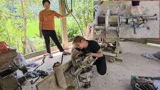 The mechanic girl helped her neighbor remove the broken bearing that she couldn't remove.