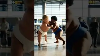 🤣The Epic Baby Sumo Face-Off: Tiny Titans in the Terminal! #youtubeshorts #funnyshorts