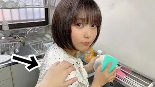 洗い物を邪魔したらまさかの反撃が。。#日常 #カップル #むーちゃん