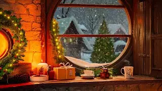 Snow Window Scene Ambience | Cozy Winter Ambience with Candle Burning for Relax, Work & Study