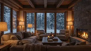 🌲🔥 Peaceful Winter Retreat | Burning Logs in Fireplace & Snowstorm | Deep Sleep Soothing Sounds