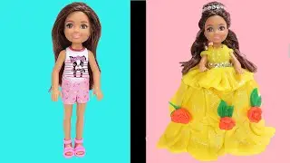 Chelsea Doll Gets Makeover like Belle!  DIY Hair Salon & custom Ball Gown!