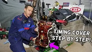 TIMING COVER REMOVAL, TIMING COVER OIL LEAK FIX KIA SORENTO, KIA SPORTAGE