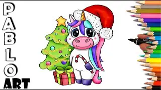 How to Draw 🎅 Cute Unicorn as Santa Claus | Learn to Draw step by step