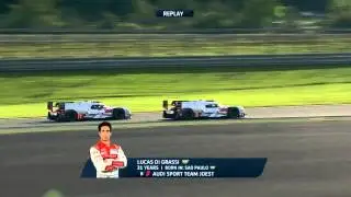 Lucas Di Grassi in No. 8 Audi slips easily past team mate Andr&eacute; Lotterer in car 7