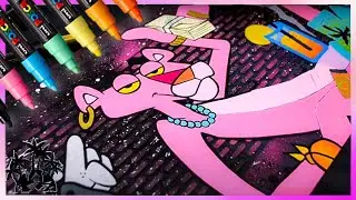 CUSTOM A GLASS WITH PINK PANTHER GRAFFITI / BY ESKOS ART