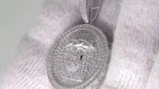 .925 Silver Bling Bling Mini Rhodium Jesus CZ Circle Pendant MSP1030R