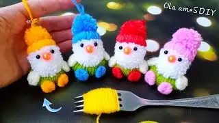 Гномики Милашки 🌟🎄 Простая Идея с Вилкой и Пряжей - Новогоднее Украшение на Елку и Сувенир в Подарок