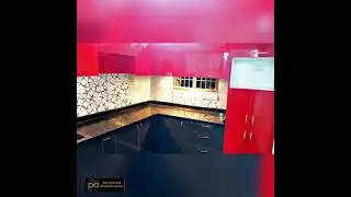FULLY MODULAR KITCHEN - MICA LAMINATE FINISH WITH DARK GREY AND RED COMBINATION//palm decors