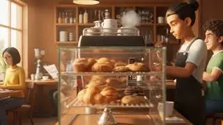 coffee shop, cozy, ambiance, animated, relaxing