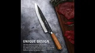Hecef Japanese Chef Knife 8in VG10 67 Layers Damascus Kitchen Knife Hammered Blade
