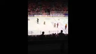 Sandwich building game intermission at Mooseheads game
