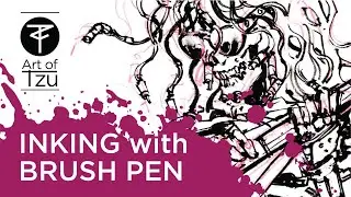 INKING with BRUSH PEN - Heavy Metal Cyborg
