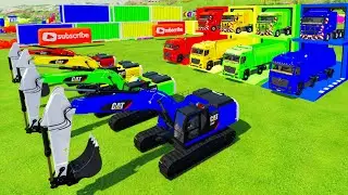 Garage With Color - COLORFUL MERCEDES TIPPER TRUCK, CAT EXCAVATOR TRANSPORTING WITH FLATBED TRUCK