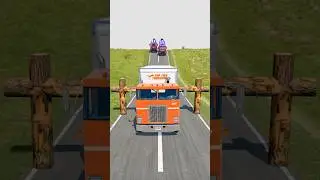 City Buses & Flatbed Trucks & Cement Trucks vs Logs Trap - BeamNGDrive